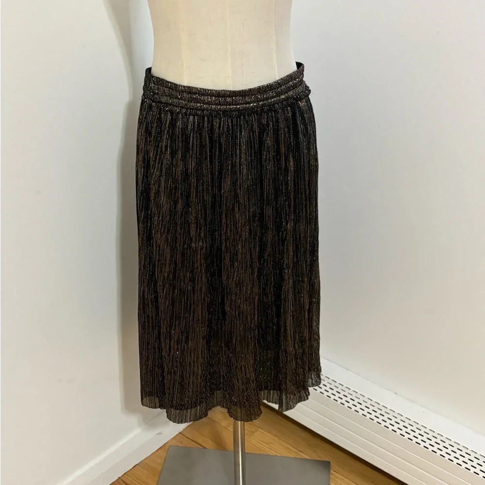 Zara Basic Collection Black Gold Metallic Flounce Midi A-line Skirt Size Large - Picture 11 of 12